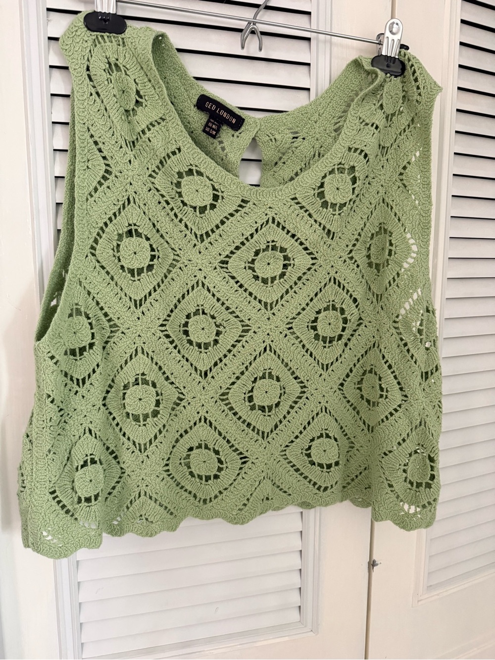 QED London Crochet Tank Top in pastel green